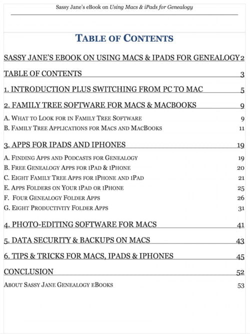 Mac eBook Table of Contents